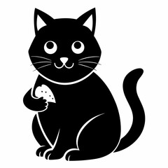 simple silhouette black British Scottish Fold cat eating vector icon on a whaite backround