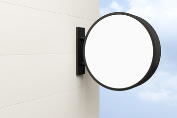 Metal Light box signboard. Light box Mockup made were installed next to the  wall for logo template. 3D Render.
