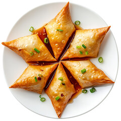 Samosa, samsa or somsa is a triangular fried cake. The filling is boiled potatoes seasoned with spices mixed with peas, onions, cilantro, and sometimes paneer. This snack is popular in Central Asia, S