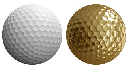 White and gold golf ball isolated on white background, 3d render