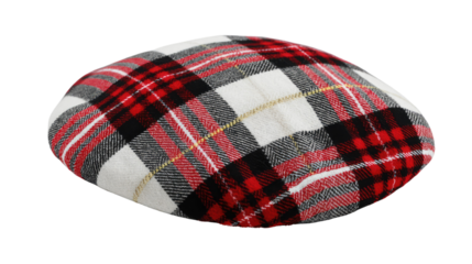 Classic Plaid Hat: A vibrant plaid hat, its checkered pattern a fusion of bold reds, elegant blacks, and crisp whites, offering a stylish accessory with timeless charm.