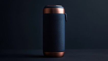 Portable dark blue speaker with copper accents