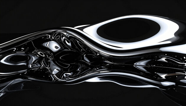 Fototapeta 抽象的な反射を伴う光沢クロームの質感黒背景– Glossy Chrome Surface with Abstract Reflections on Black Background