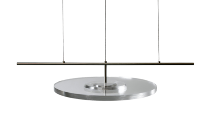 Minimalist Modern Light Fixture: A contemporary light fixture showcases a clean, elegant design, featuring a sleek horizontal bar and a circular disc element suspended from the ceiling.