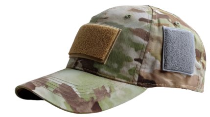 Camouflage Cap: A close-up shot of a tactical camouflage cap, showcasing its detailed patterns, design, and textured elements for style.