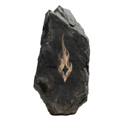 Mystical Engraved Stone with Flame Symbol - Abstract Nature and Spirituality Concept