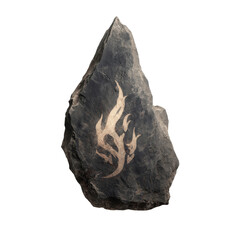 Ancient Stone with Engraved Fire Symbol - Mystical Rock Carving