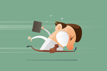 Cartoon illustration shows a stressed office worker sprinting to work.