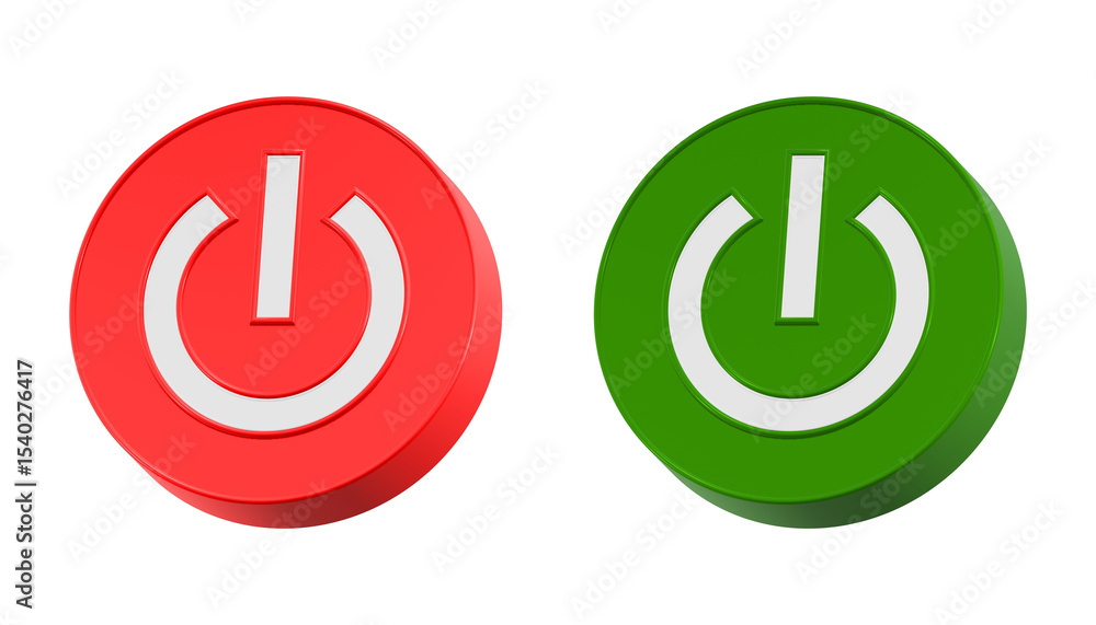 Poster 3d red and green power button icon isolated on transparent background