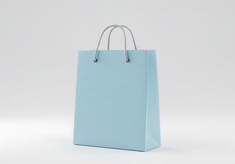 Light blue shopping bag with rope handles on a white background, studio shot ai generated