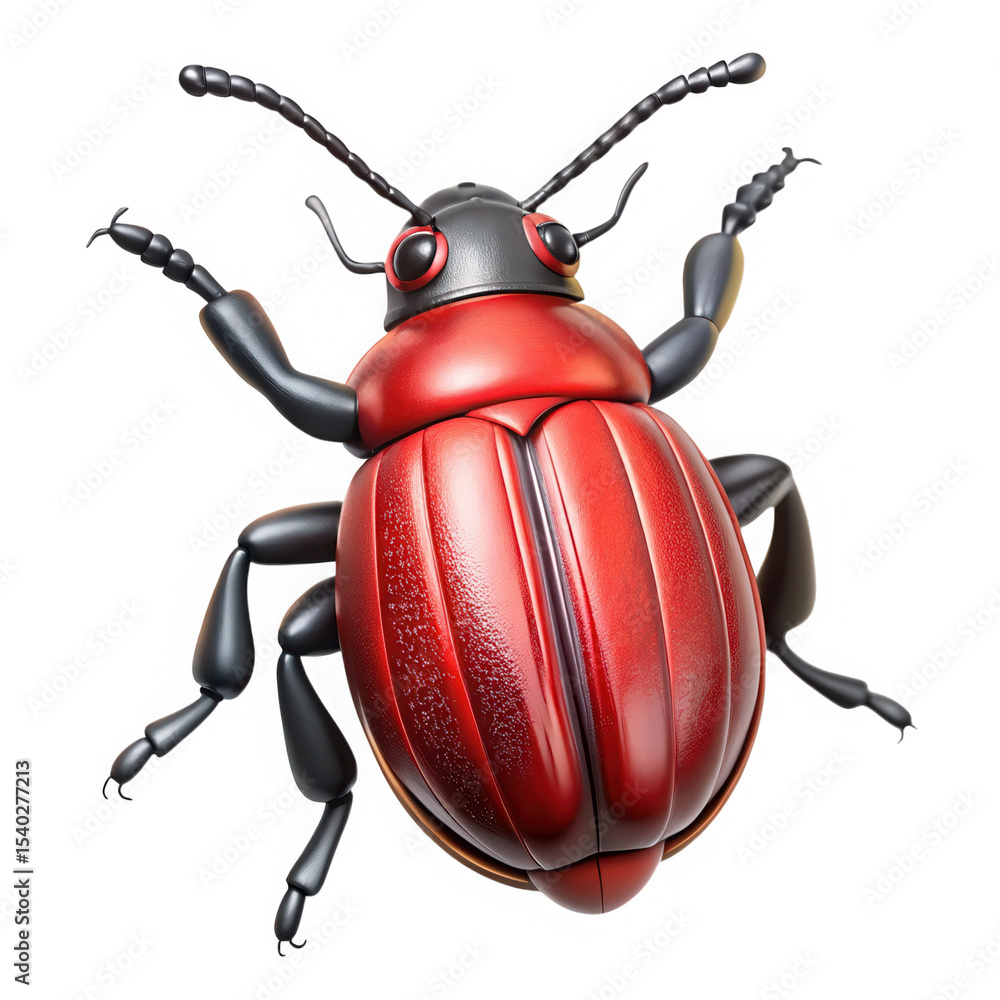 Poster red beetle 3d render isolated on transparent background