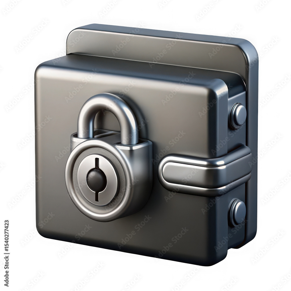 Poster metallic safe box with padlock isolated on transparent background