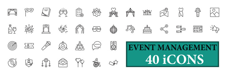 EVENT MANAGEMENT icon collection, with editable stroke. EVENT MANAGEMENT thin line icon set. Vector illustration.