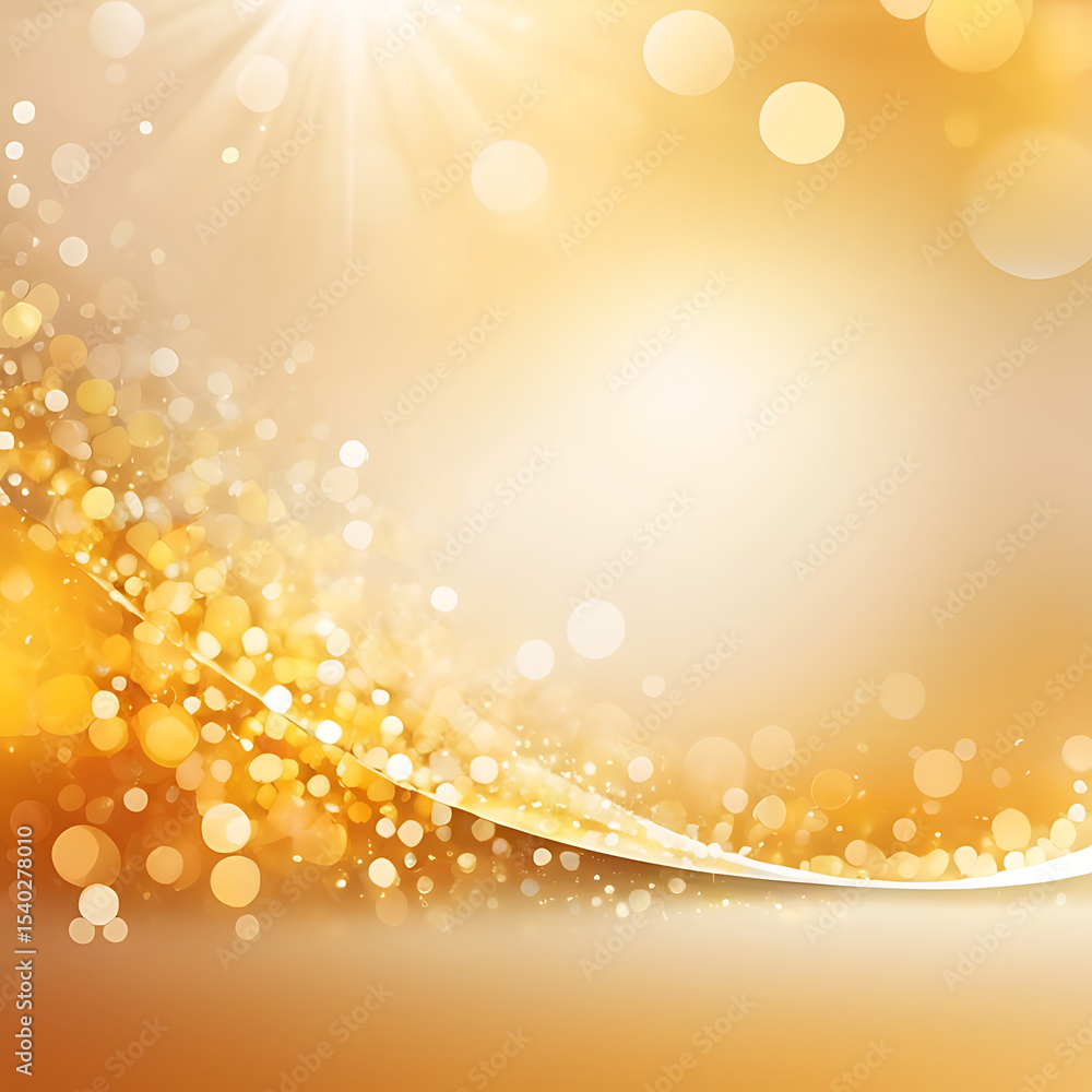 Poster golden abstract background with bokeh circles, light waves and sparkle particles – ai