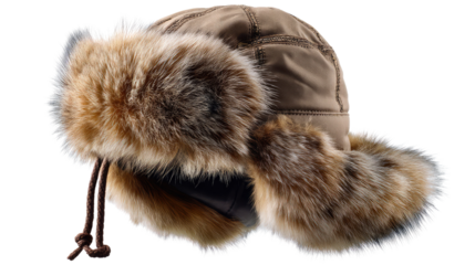 Cozy Winter Warmth: A close-up shot of a luxurious brown fur hat exudes warmth and elegance. It’s a stylish accessory, designed to keep you cozy in cold weather.