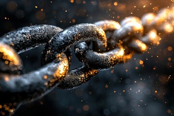 Glowing embers surround a metallic chain's links