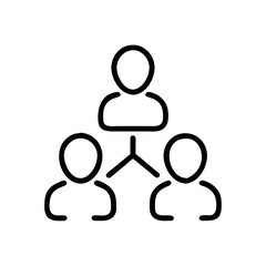Minimal Line Art Icon of Team Structure with Three Connected People – Human Resource Management and Organizational Hierarchy Concept on White Background