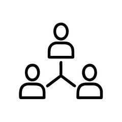 Minimal Line Art Icon of Team Structure with Three Connected People – Human Resource Management and Organizational Hierarchy Concept on White Background