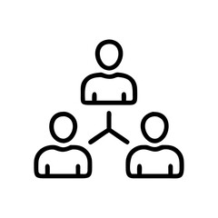 Minimal Line Art Icon of Team Structure with Three Connected People – Human Resource Management and Organizational Hierarchy Concept on White Background