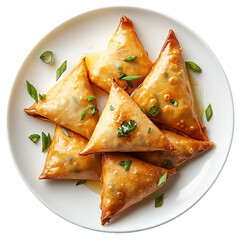 Samosa, samsa or somsa is a triangular fried cake. The filling is boiled potatoes seasoned with spices mixed with peas, onions, cilantro, and sometimes paneer. This snack is popular in Central Asia, S