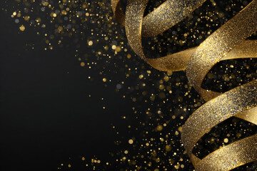 Golden Luxury Abstract Background with Ribbon and Confetti. Invitation Card.

