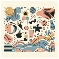 Abstract summer poster or card in simple scribble style