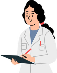Fototapeta premium Medical Professional Focused: A thoughtful medical professional, garbed in a pristine white coat, engrossed in meticulous note-taking, with a clipboard, pen in hand, poised in a clean.