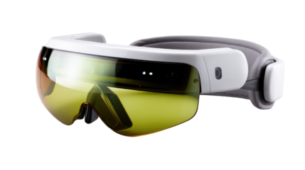 Futuristic Smart Glasses: Sleek, modern smart glasses with a grey frame and yellow lenses, showcasing cutting-edge technology for the future.