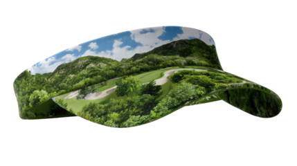 Golf Visor Adventure: The adventure in a stylish golf visor showcases the beauty of a golf course and its vibrant greens.