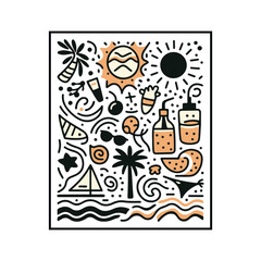Abstract summer poster or card in simple scribble style