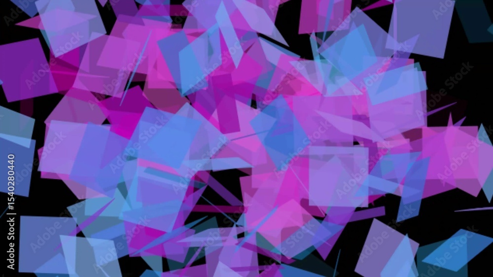Aufkleber abstract geometric shapes in shades of blue and pink floating on a black background creating a dynam