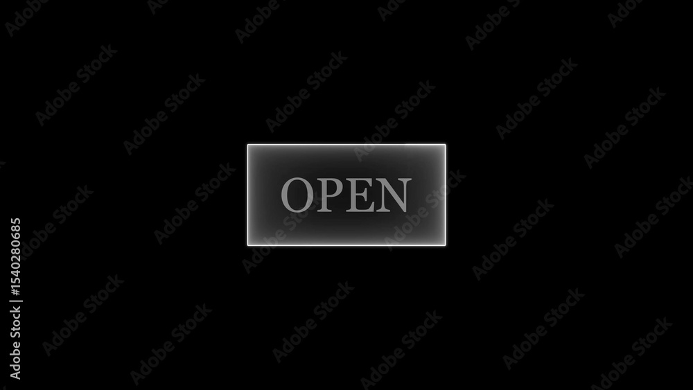 Poster illuminated open sign in a dark environment digital render for business and website design concepts 