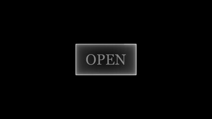 Illuminated open sign in a dark environment digital render for business and website design concepts announcement and promotion