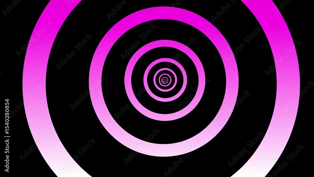 Poster concentric pink gradient circles spiraling against a black background creating a psychedelic illusio