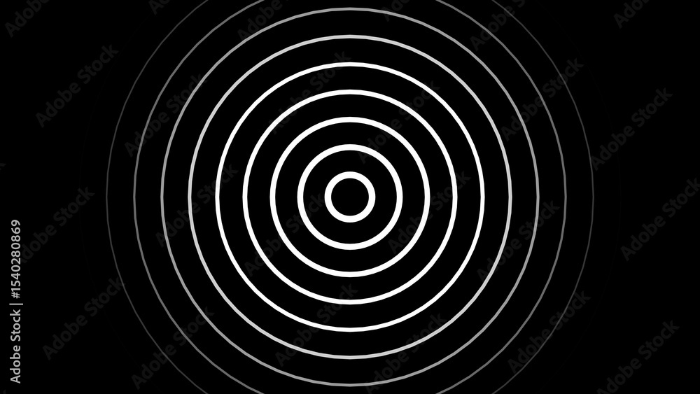 Poster abstract concentric circles illustration in white and gray on a black background creating a sense of