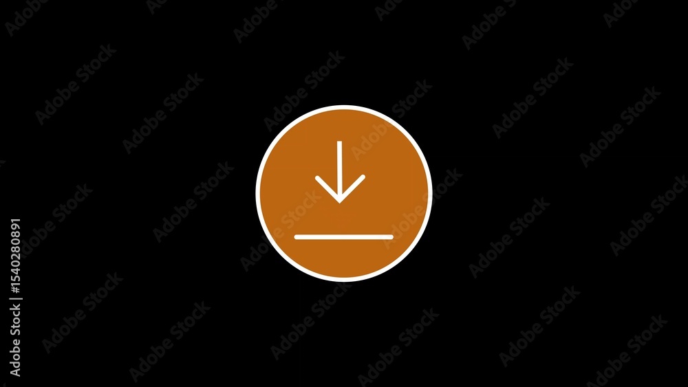 Poster minimalistic download icon with arrow and horizontal line inside a brown circle on a black backgroun