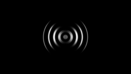 Abstract concentric circles illustration glowing white on a dark black background depicting digital signal technology sound wave or signal transmission concept