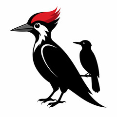 Pileated Woodpecker silhouette black color bird on white background