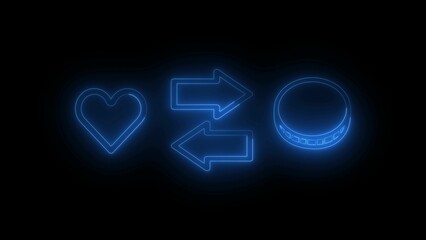 Glowing neon heart arrows and circle concept on a dark background depicting connection and flow