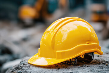 Plastic hardhat, helmet on background. Concept of protection inspecting at construction site, symbol of builder's death, day of mourning, civil engineering concept, builder's day