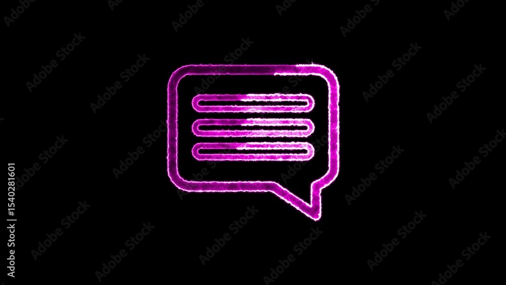 Aufkleber animated neon glowing speech bubble icon in pink color on a black background illustrating communicat