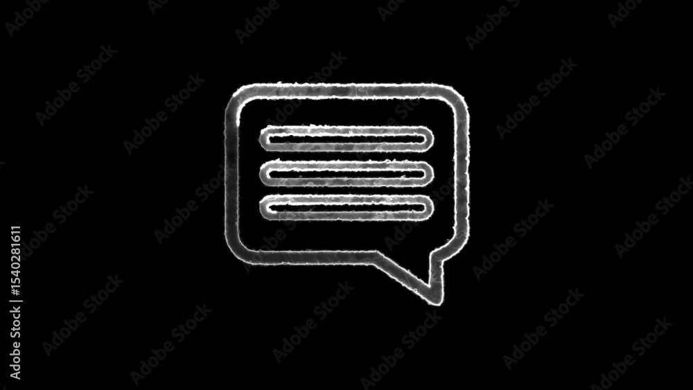 Aufkleber stylized message bubble icon with outline effect on a solid black background represents communicatio