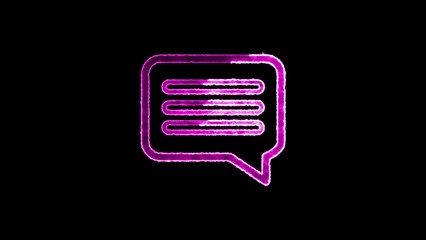 Animated neon glowing speech bubble icon in pink color on a black background illustrating communication and messaging concepts