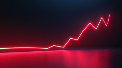 A radiant red line graph ascending sharply from left to right on a dark, reflective surface, representing significant growth, recovery, or a strong upward trend in financial markets