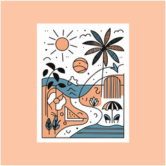 Abstract summer poster or card in simple scribble style