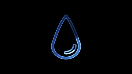 Glowing blue water drop icon design against a black background representing hydration and conservation concepts for a clean and modern visual