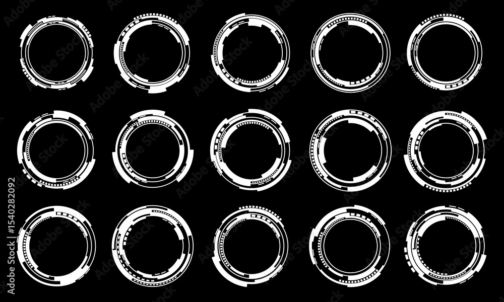 Poster set of sci fi white circle user interface elements technology futuristic design modern creative on b