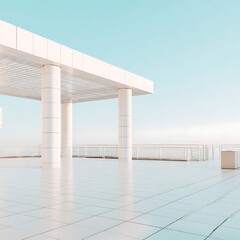 Minimalist rooftop architecture, soft pastel colors