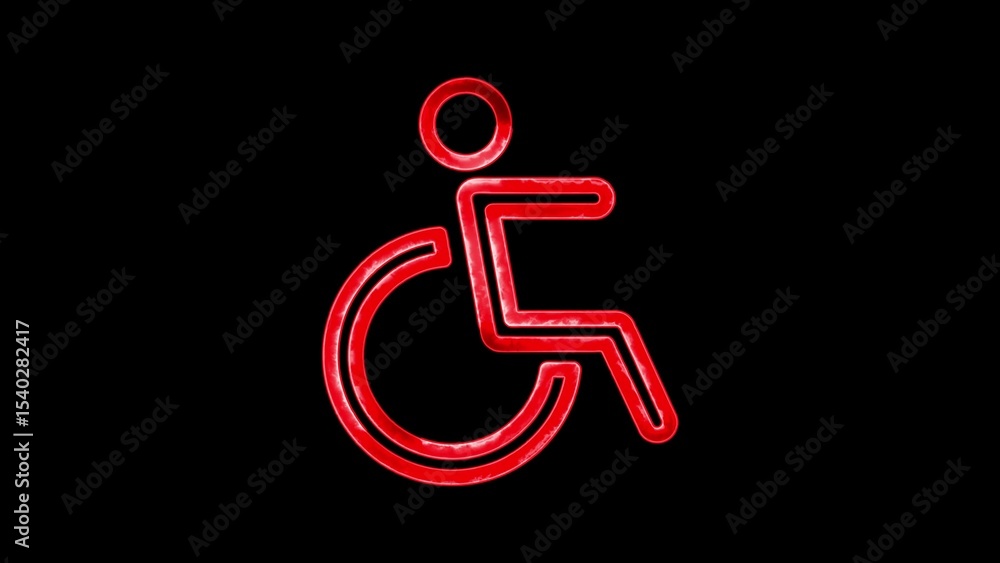 Poster illuminated red disabled symbol icon design against black background representing accessibility and 