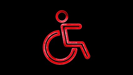 Illuminated red disabled symbol icon design against black background representing accessibility and inclusion